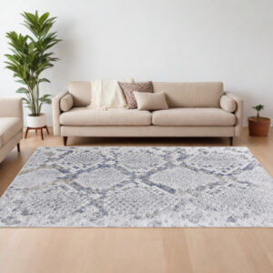 8' X 10' Gray Silver and Blue Floral Power Loom Area Rug
