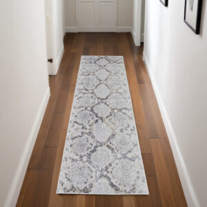 8' Gray and Silver Floral Power Loom Runner Rug