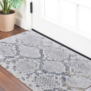 2' X 3' Gray and Silver Floral Power Loom Area Rug
