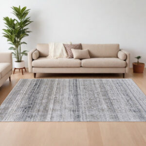12' X 15' Black and Gray Abstract Power Loom Worn Faded Area Rug