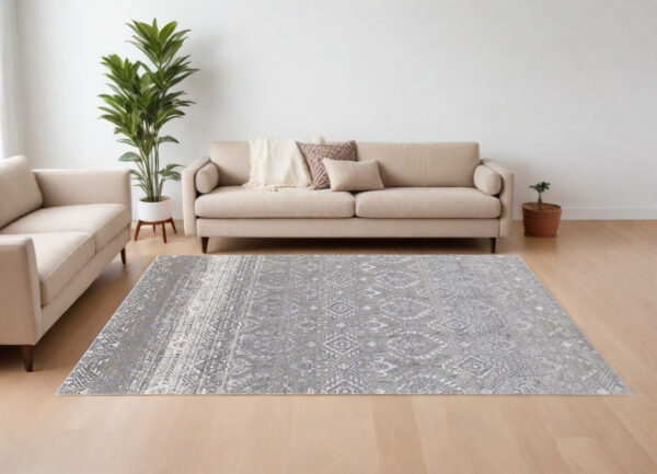 12' X 15' Black and Silver Abstract Power Loom Worn Faded Area Rug