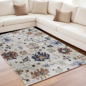 5' X 8' Ivory Red and Blue Floral Power Loom Area Rug