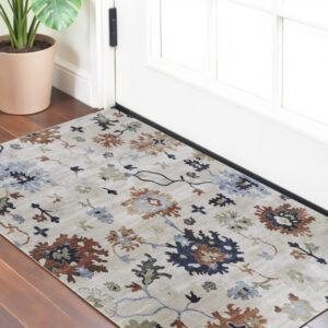 2' X 3' Ivory Red and Blue Floral Power Loom Area Rug