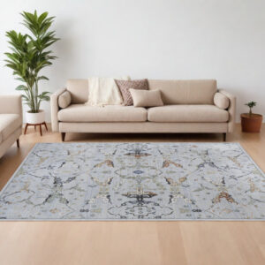 8' X 10' Gray Blue and Green Floral Power Loom Area Rug
