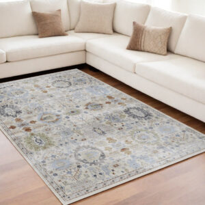 5' X 8' Ivory Red and Blue Floral Power Loom Area Rug