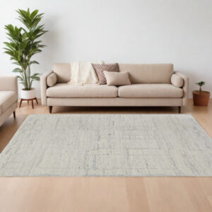 8' X 10' Gray and Ivory Abstract Hand Woven Worn Faded Area Rug