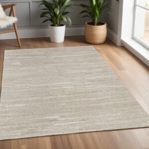 4' X 6' Ivory Abstract Hand Woven Worn Faded Area Rug