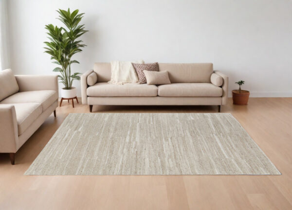 6' X 9' Ivory Abstract Hand Woven Worn Faded Area Rug