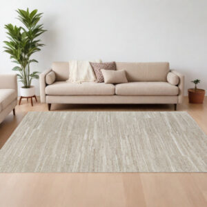 8' X 10' Ivory Abstract Hand Woven Worn Faded Area Rug