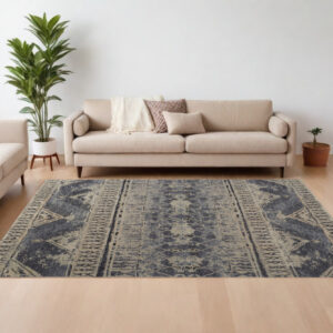 8' X 12' Gray Blue and Ivory Wool Floral Hand Knotted Area Rug