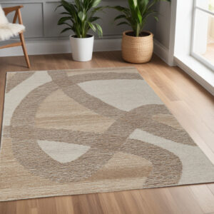 4' X 6' Brown Tan and Ivory Wool Abstract Hand Tufted Area Rug
