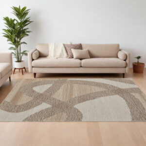 10' X 14' Brown Tan and Ivory Wool Abstract Hand Tufted Area Rug