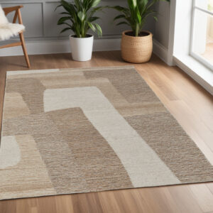 4' X 6' Brown Tan and Ivory Wool Abstract Hand Tufted Area Rug