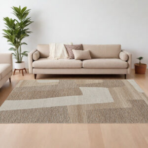8' X 10' Brown Tan and Ivory Wool Abstract Hand Tufted Area Rug