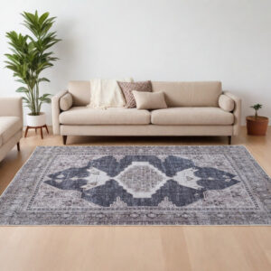 8' X 10' Gray Taupe and Ivory Oriental Power Loom Washable Area Rug