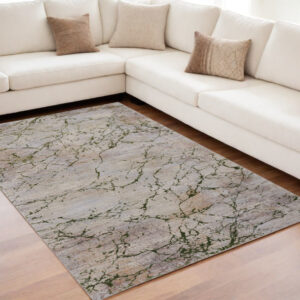 5' X 8' Taupe Green and Tan Abstract Power Loom Area Rug
