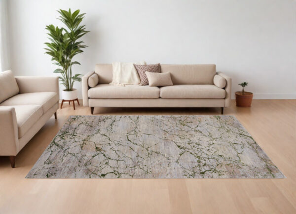 12' X 15' Taupe Green and Tan Abstract Power Loom Area Rug