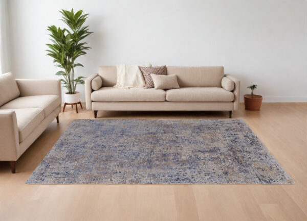 12' X 15' Blue Brown and Tan Abstract Power Loom Area Rug