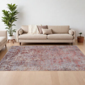 10' X 13' Red and Gray Abstract Power Loom Area Rug