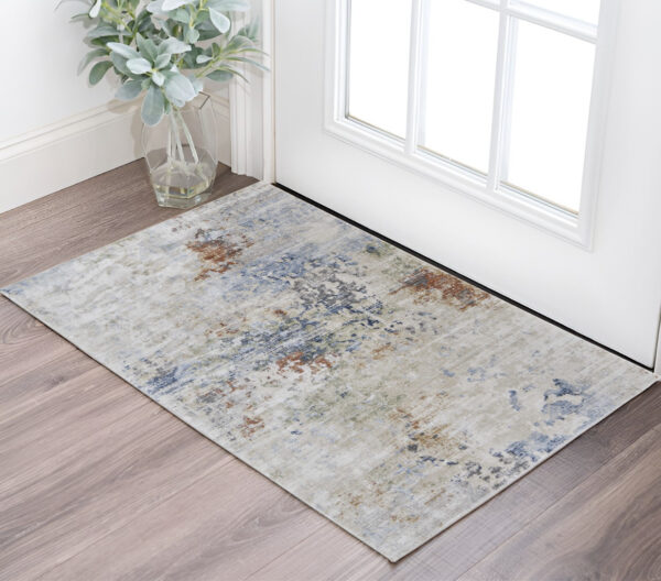 2' X 3' Red Blue and Ivory Abstract Power Loom Area Rug