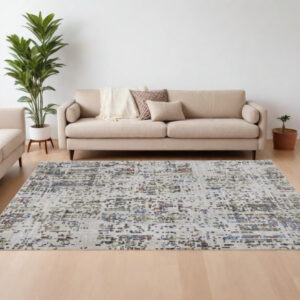 8' X 10' Ivory Green and Blue Abstract Power Loom Area Rug