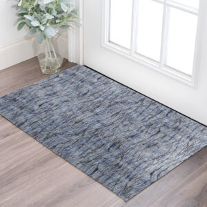 2' X 3' Blue Ivory and Tan Abstract Power Loom Area Rug