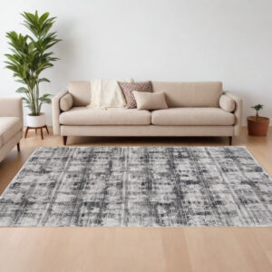 8' X 10' Gray and Ivory Abstract Power Loom Area Rug