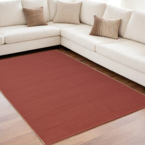 5' X 8' Red and Tan Hand Woven Area Rug