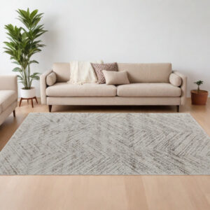 9' X 12' Ivory and Brown Geometric Power Loom Area Rug