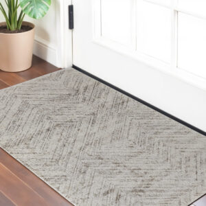 2' X 3' Ivory and Brown Geometric Power Loom Area Rug