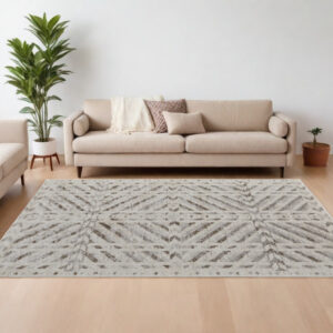 12' X 15' Ivory and Brown Geometric Power Loom Area Rug