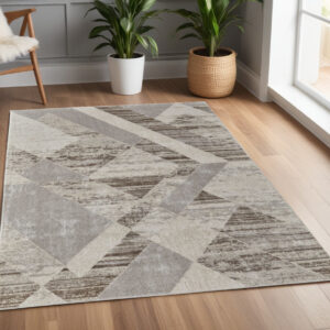 4' X 6' Ivory Gray and Brown Geometric Power Loom Area Rug