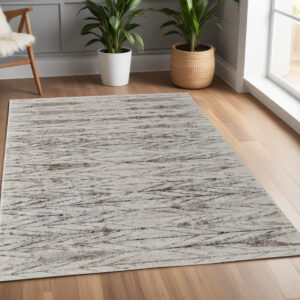 4' X 6' Ivory and Brown Geometric Power Loom Area Rug