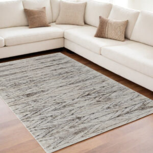 5' X 8' Ivory and Brown Geometric Power Loom Area Rug