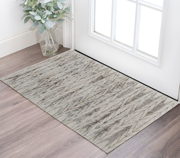2' X 3' Ivory and Brown Geometric Power Loom Area Rug