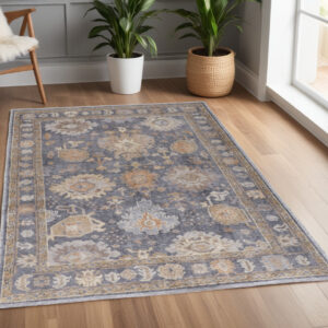 4' X 6' Blue Gray and Tan Oriental Hand Knotted Worn Faded Area Rug