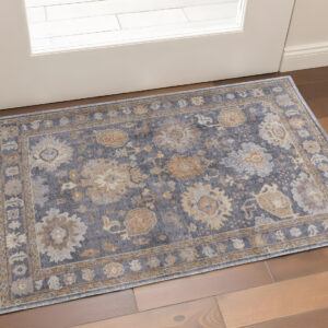 2' X 3' Blue Gray and Tan Oriental Hand Knotted Worn Faded Area Rug
