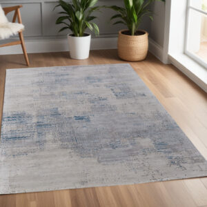 4' X 6' Gray Taupe and Blue Abstract Hand Tufted Area Rug