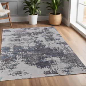 4' X 6' Ivory Brown and Blue Abstract Hand Tufted Area Rug