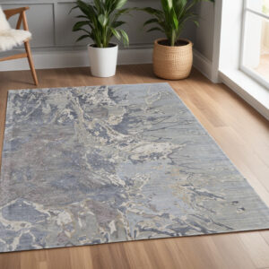 4' X 6' Ivory Taupe and Green Abstract Hand Tufted Worn Faded Area Rug