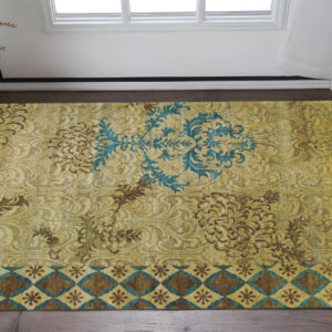 2' X 3' Blue Brown and Tan Floral Hand Knotted Area Rug