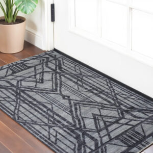2' X 3' Gray and Blue Wool Geometric Hand Knotted Area Rug
