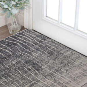 2' X 3' Black Gray and Ivory Abstract Power Loom Area Rug