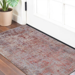 2' X 3' Red Gray and Pink Abstract Power Loom Area Rug
