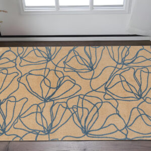 2' X 4' Beige And Blue Floral Washable Area Rug With UV Protection