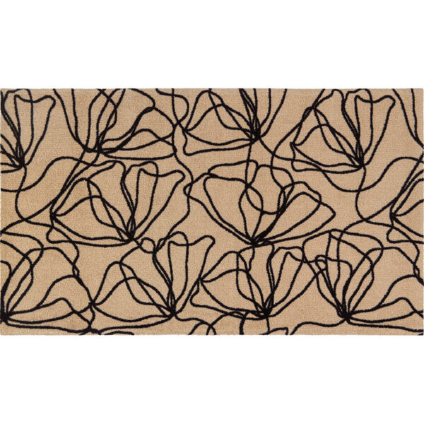 2' X 4' Black And Natural Floral Washable Area Rug With UV Protection