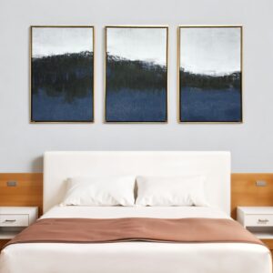 Set Of Three Sapphire Abstract Gold Floater Frame Wall Art