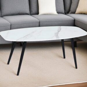 43" White and Black Faux Marble And Steel Coffee Table