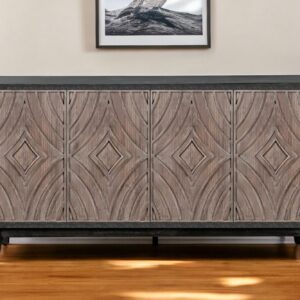 60" Charcoal and Brown Distressed Wood Sideboard with Four Doors