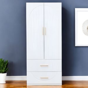 74" White Carved Geometric Two Door Two Drawer Combo Dresser